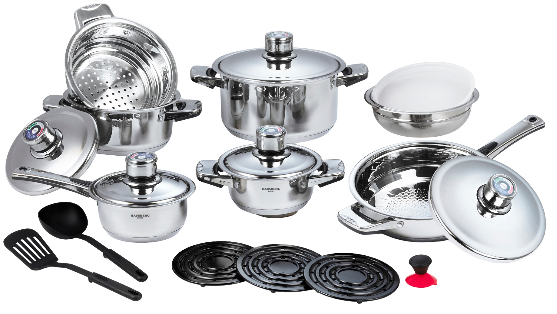 STAINLESS STEEL MULTI COOKWARE SET - 19PCS